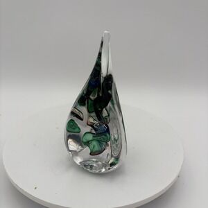 Marian Pyrcak Crystal Asymmetrical Teardrop Paperweight Poland Signed 5"